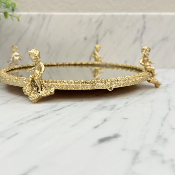 Hollywood Regency Cherub Footed Vanity Mirror/Tray - Picture 12 of 17